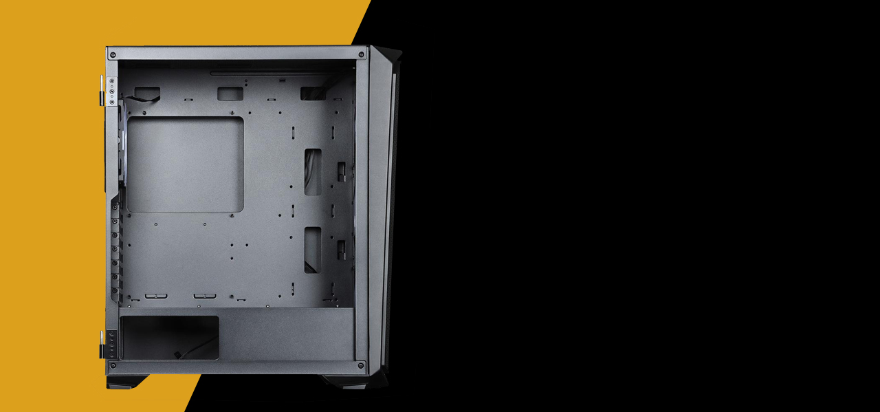 A Rosewill SPECTRA C201 case's interior is on display.